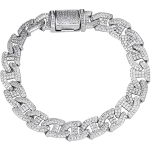 14k gold plated sterling silver cubic zirconia link chain bracelet for men & women party, wedding & daily wear.