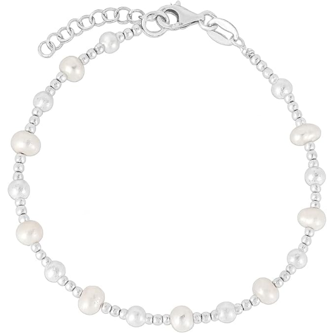 sterling silver rhodium plated women pearl bead bracelet for wedding, engagement, anniversary, party, daily wear & christmas gift for her. sterling silver rhodium plated women pearl bead bracelet for wedding, engagement, anniversary, party, daily wear & christmas gift for her.