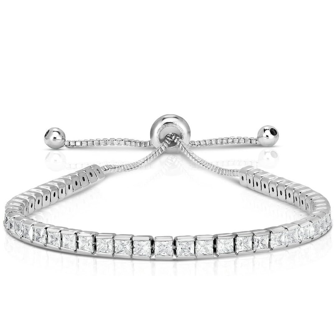 925 sterling silver square cubic zirconia tennis bracelet for women, adjustable bolo bracelet, fine jewelry 925 sterling silver square cubic zirconia tennis bracelet for women, adjustable bolo bracelet, fine jewelry
