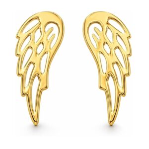 14k yellow gold polished wing (10.50x4.50mm) post earrings for women – angel wing stud earrings | lightweight everyday gold jewelry | gift for birthday, anniversary & mothers day