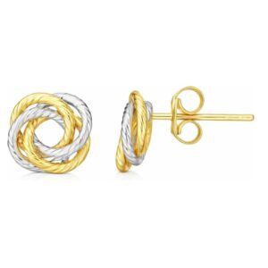 14k two tone gold love knot stud earrings (9.65mmx9.65mm) for women – polished intertwined knot design | classic everyday fine gold jewelry | gift for birthday, anniversary & valentine’s day