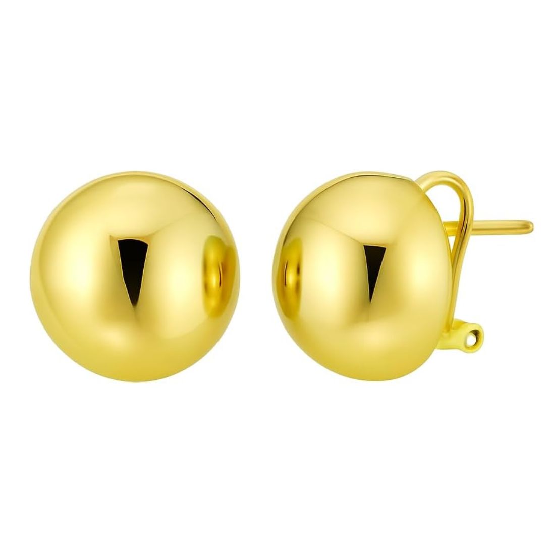 18k gold plated sterling silver yellow (16x8.30mm) puffed button omega earrings for women wedding, engagement, anniversary, party, daily wear ball studs hypoallergenic jewelry. 18k gold plated sterling silver yellow (16x8.30mm) puffed button omega earrings for women wedding, engagement, anniversary, party, daily wear ball studs hypoallergenic jewelry.
