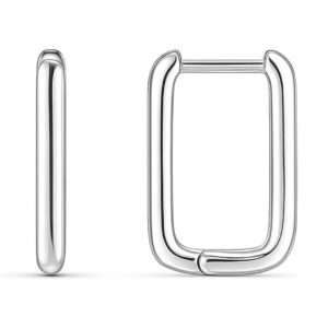 925 sterling silver rectangle hoop earrings for women – modern geometric square hoop design, lightweight,daily wear jewelry for wedding, party & gift for her.