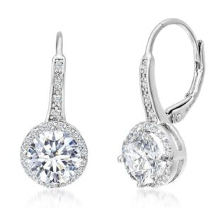 925 sterling silver cubic zirconia halo leverback dangle earrings for women – elegant bridal wedding drop earrings jewelry gift for wife, mom
