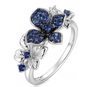 925 silver filled floral ring for women blue cubic zirconia wedding engagement jewelry