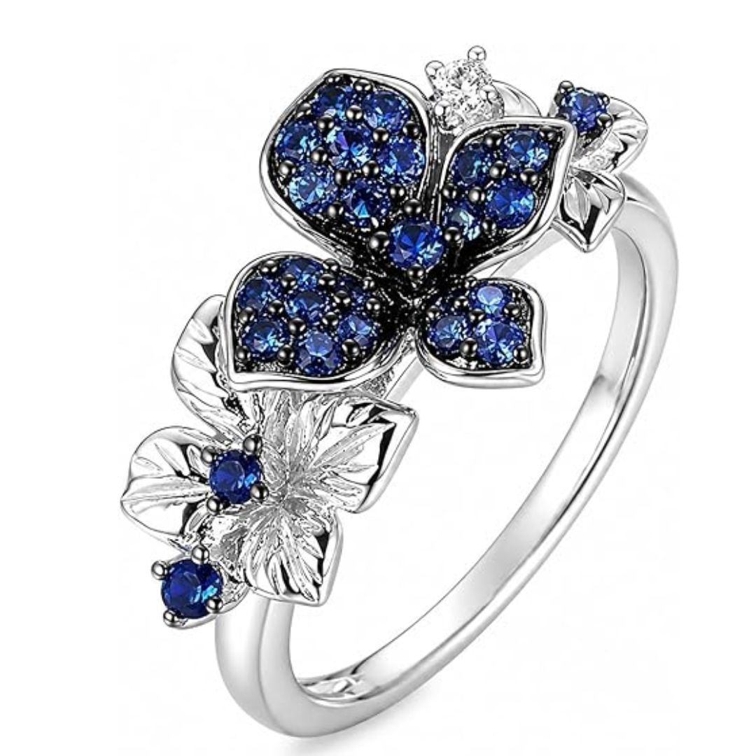 925 silver filled floral ring for women blue cubic zirconia wedding engagement jewelry 925 silver filled floral ring for women blue cubic zirconia wedding engagement jewelry