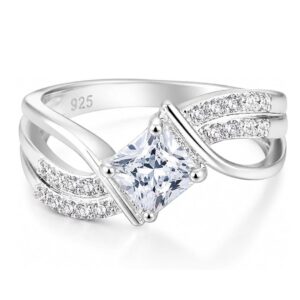925 sterling silver princess cut cubic zirconia wedding ring for women – elegant engagement band