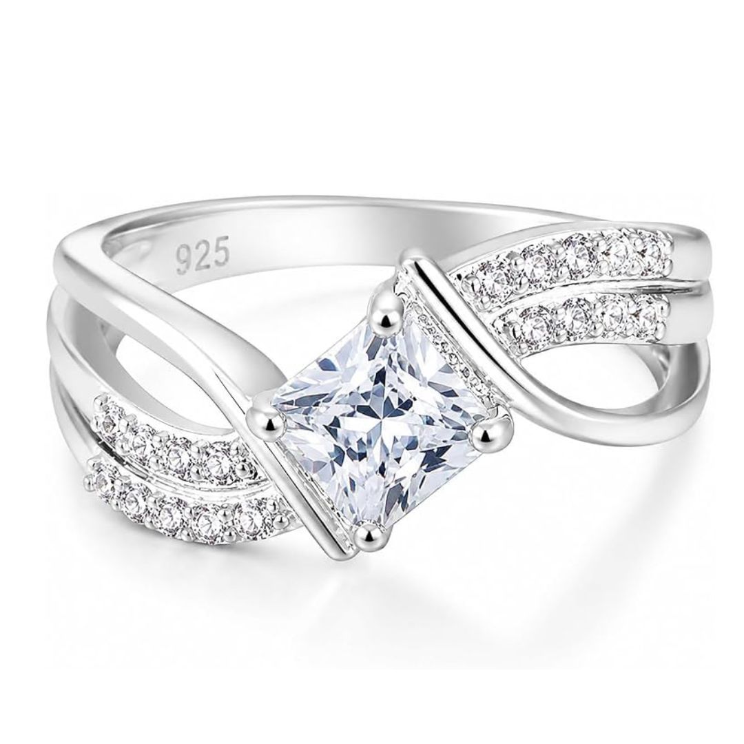 925 sterling silver princess cut cubic zirconia wedding ring for women – elegant engagement band 925 sterling silver princess cut cubic zirconia wedding ring for women – elegant engagement band