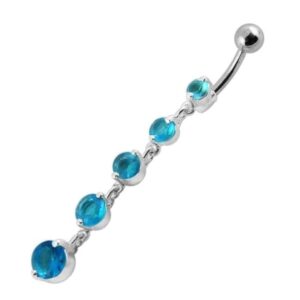 925 sterling silver dangling curved bar navel ring with cubic zirconia, sparkling cz belly button ring, dangle belly piercing jewelry for women