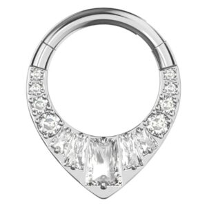 g23 titanium teardrop cz hinged segment clicker ring – sterling silver plated hypoallergenic hoop earrings for nose piercing, septum piercing, cartilage, helix, daith, conch body jewelry