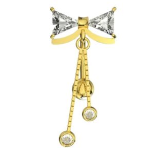 14k gold bow dangling belly button ring with cubic zirconia, hypoallergenic dangle navel ring for women, bow belly piercing jewelry, elegant gift for her