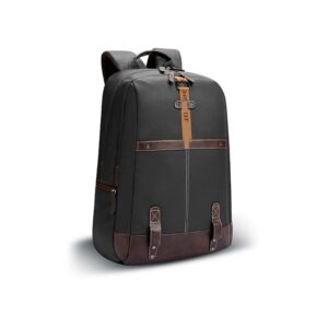 black leather backpack with contrast trim & laptop space