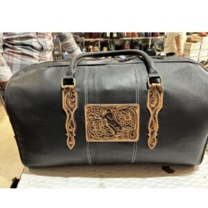 premium black & golden leather travel and gym duffle bag