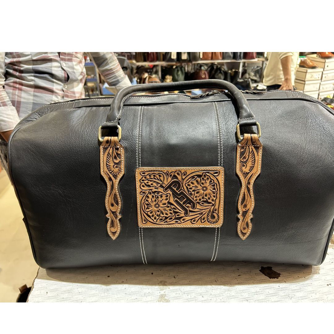 premium black & golden leather travel and gym duffle bag premium black & golden leather travel and gym duffle bag