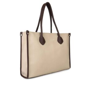 elegant beige leather women’s tote shoulder handbag