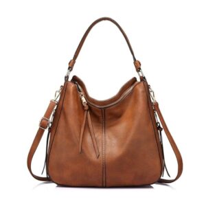 elegant brown leather women’s shoulder handbag