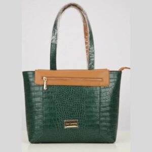 elegant green croc texture tote handbag