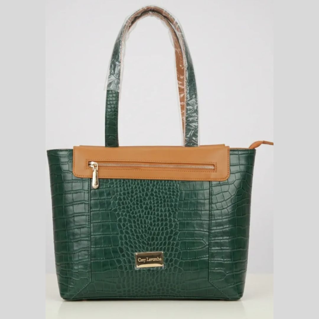 elegant green croc texture tote handbag elegant green croc texture tote handbag