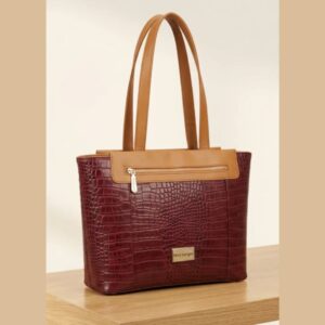 elegant red croc texture handbag