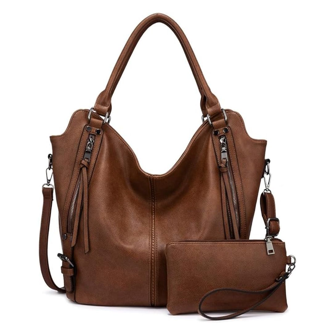 stylish brown leather women’s handbag with pouch set stylish brown leather women’s handbag with pouch set
