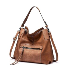 stylish brown leather women’s shoulder handbag
