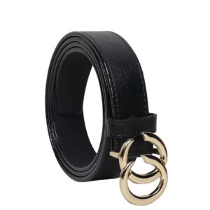 stylish black women’s belt with gold double ring buckle