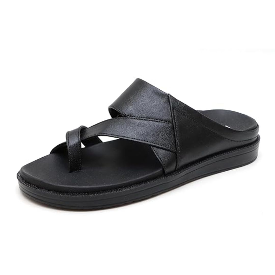 men’s black cross strap leather comfort slippers men’s black cross strap leather comfort slippers