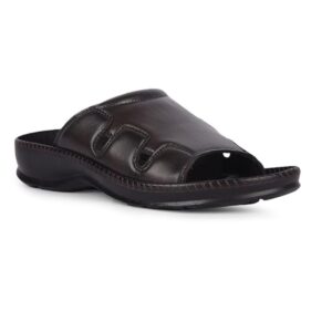 men’s black leather comfort slide slippers with cushioned sole
