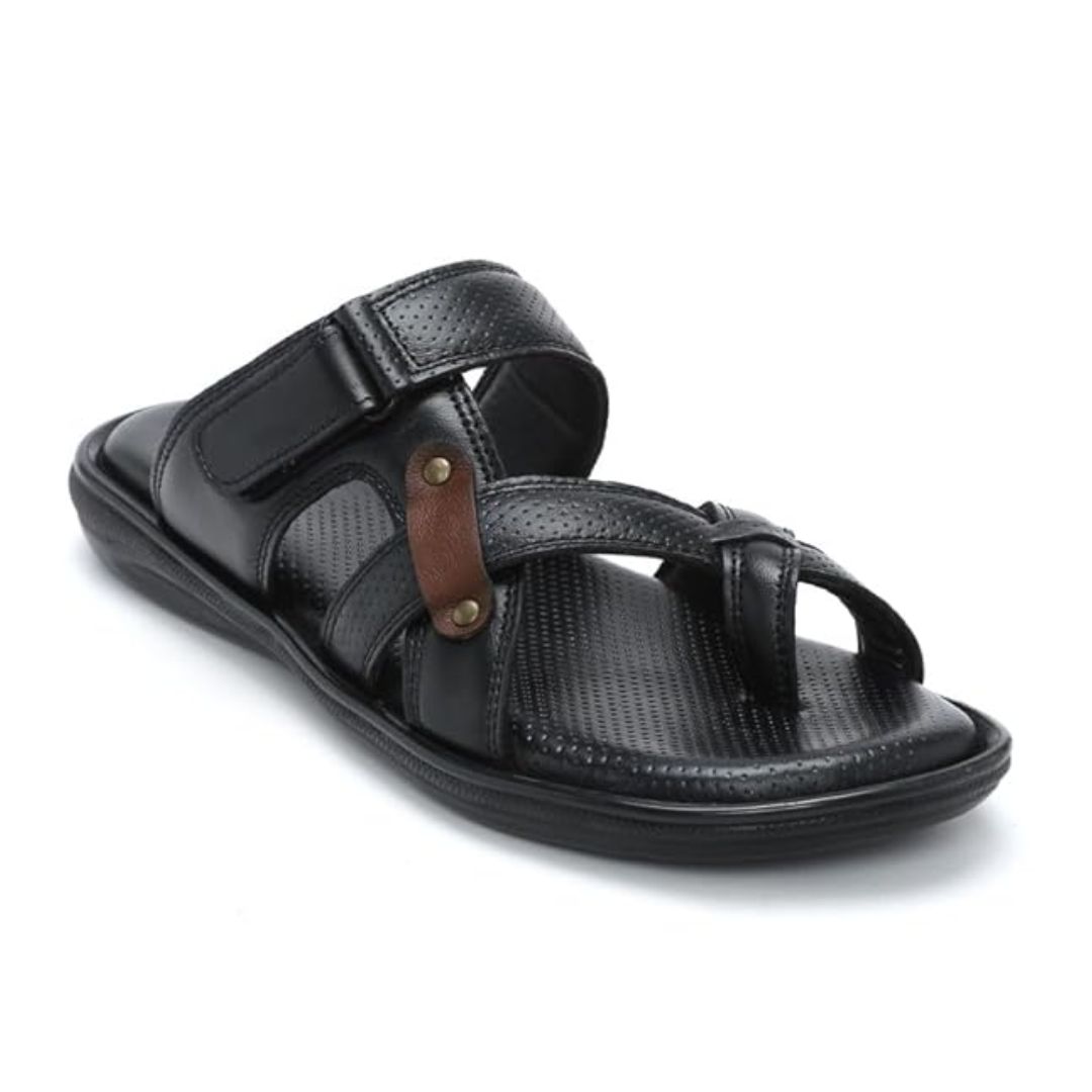 men’s black toe ring leather comfort slippers with adjustable strap men’s black toe ring leather comfort slippers with adjustable strap