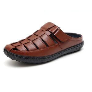 men’s brown slip on leather sandal clogs