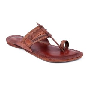 men’s brown toe ring leather ethnic flat slippers