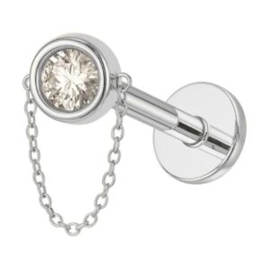 316l stainless steel bezel set cubic zirconia hidden helix earring with dangling chain – sterling silver plated flat back cartilage stud, hypoallergenic cz piercing jewelry for helix, tragus & conch