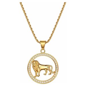 925 silver lion pendant without chain for men – gold plated round lion medallion with cz circle, luxury statement chain jewelry gift.
