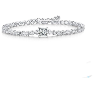 925 sterling silver with simulated diamond 1ct moissanite tennis chain bracelet for women for wedding, engagement, anniversary & party.