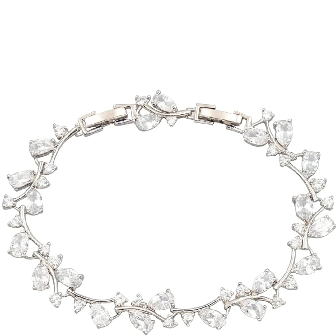 white gold plated clear cubic zirconia tennis bracelet for women, flower design wedding & bridal gift for anniversary, engagement, party & daily wear. white gold plated clear cubic zirconia tennis bracelet for women, flower design wedding & bridal gift for anniversary, engagement, party & daily wear.