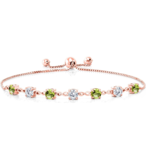 18k rose gold plated 925 sterling silver bracelet with peridot & white cubic zirconia – elegant women’s bracelet for wedding, anniversary & valentine’s day gift.