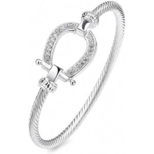 925 sterling silver twisted cable cz crystal bangle bracelet for women