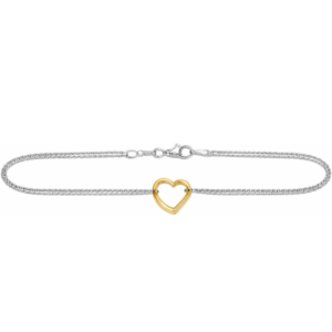 925 sterling silver with 14k yellow gold single open heart station anklet for women wedding, engagement, anniversary, party & daily wear.