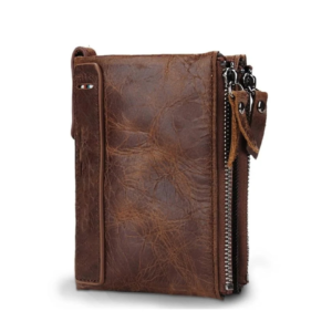 vintage brown leather men’s wallet zip closure slim