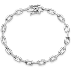 925 sterling silver rhodium plated cubic zirconia link bracelet for women, sparkling bracelet, elegant fine jewelry gift for birthday, anniversary, mother's day