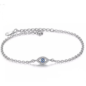 925 sterling silver evil eye charm bracelet – cubic zirconia good luck link chain bracelet for women, protection jewelry gift