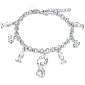 925 sterling silver charm round bangle bracelet for women jewelry