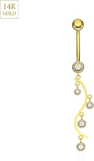 14k gold cubic zirconia dangle belly button ring, sparkling cz dangling navel ring for women, hypoallergenic gold belly bar, tarnish resistant body piercing jewelry 14k gold cubic zirconia dangle belly button ring, sparkling cz dangling navel ring for women, hypoallergenic gold belly bar, tarnish resistant body piercing jewelry