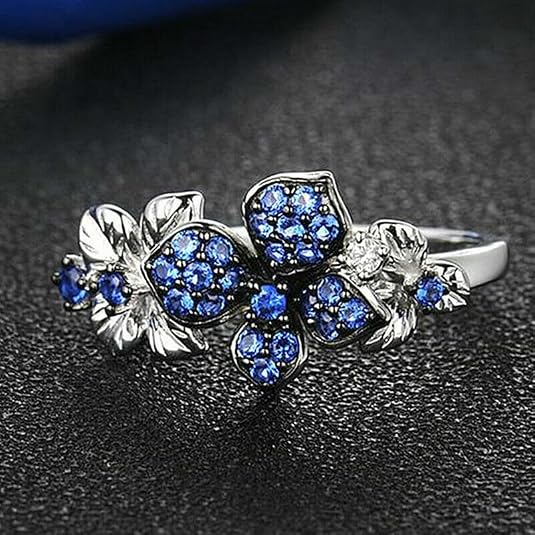 925 silver filled floral ring for women blue cubic zirconia wedding engagement jewelry 925 silver filled floral ring for women blue cubic zirconia wedding engagement jewelry