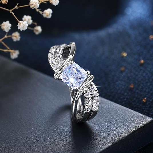 925 sterling silver princess cut cubic zirconia wedding ring for women – elegant engagement band 925 sterling silver princess cut cubic zirconia wedding ring for women – elegant engagement band