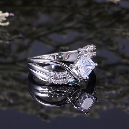 925 sterling silver princess cut cubic zirconia wedding ring for women – elegant engagement band 925 sterling silver princess cut cubic zirconia wedding ring for women – elegant engagement band