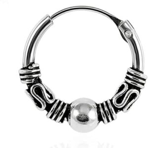 925 sterling silver bali style oxidised nose ring – tribal center beaded hinged segment hoop
