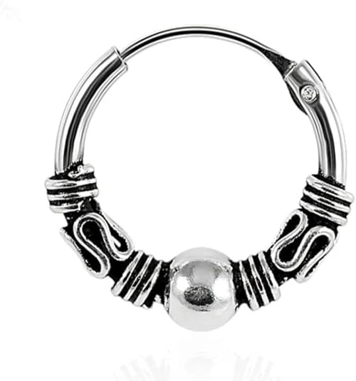 925 sterling silver bali style oxidised nose ring – tribal center beaded hinged segment hoop