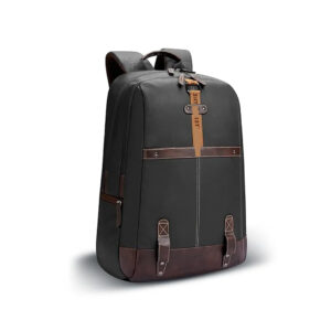 black leather backpack with contrast trim & laptop space