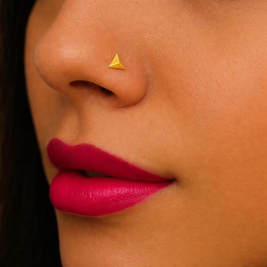 9k solid gold l shaped 3d pyramid nose stud for women – minimal geometric gold nose ring | secure comfortable nostril piercing jewelry | dainty everyday fine gift for her 9k solid gold l shaped 3d pyramid nose stud for women – minimal geometric gold nose ring | secure comfortable nostril piercing jewelry | dainty everyday fine gift for her